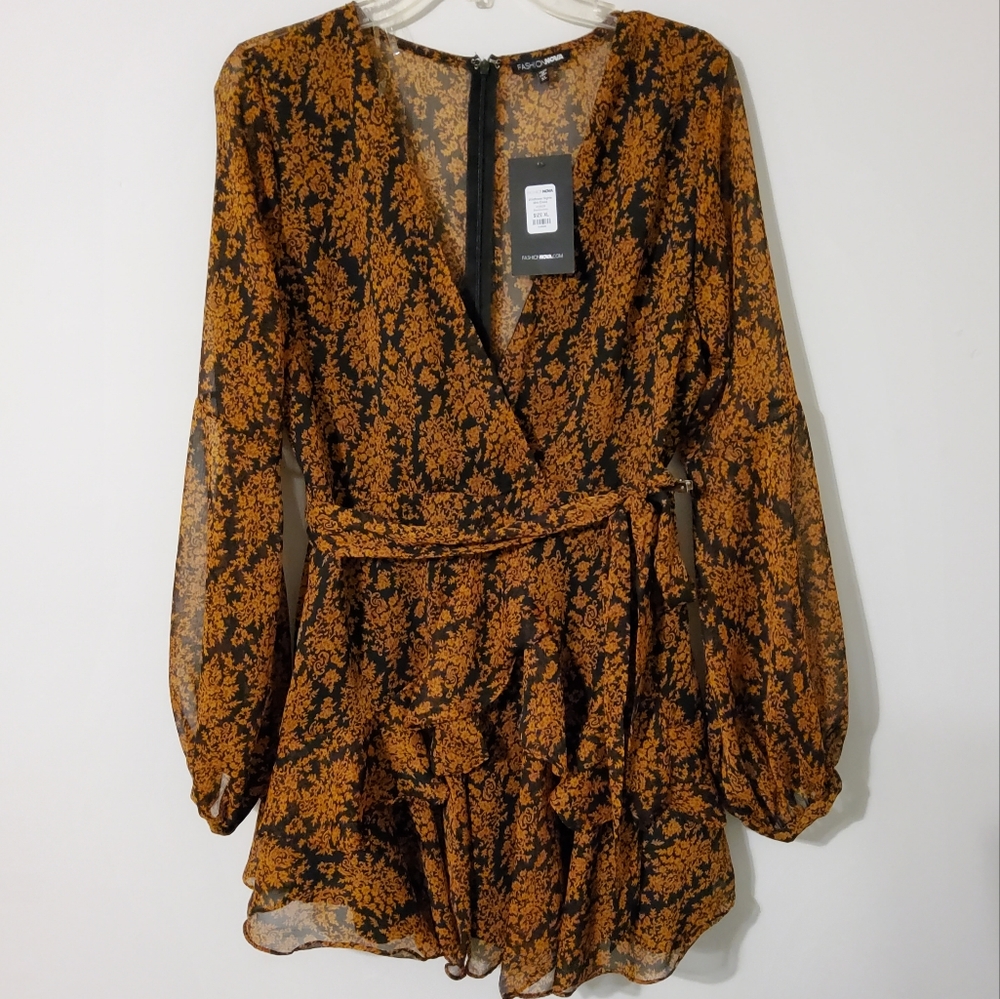 NWT!  Fashion Nova Wildflower Nights Mini Dress Black/Combo Size XL